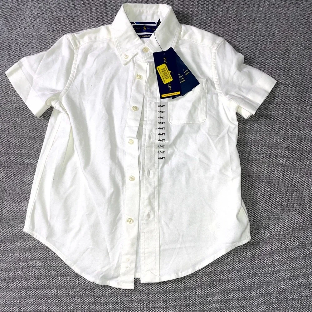 Ralph Lauren Shirt Boys 4/4T White Pony Logo Back Box Performance Button Down